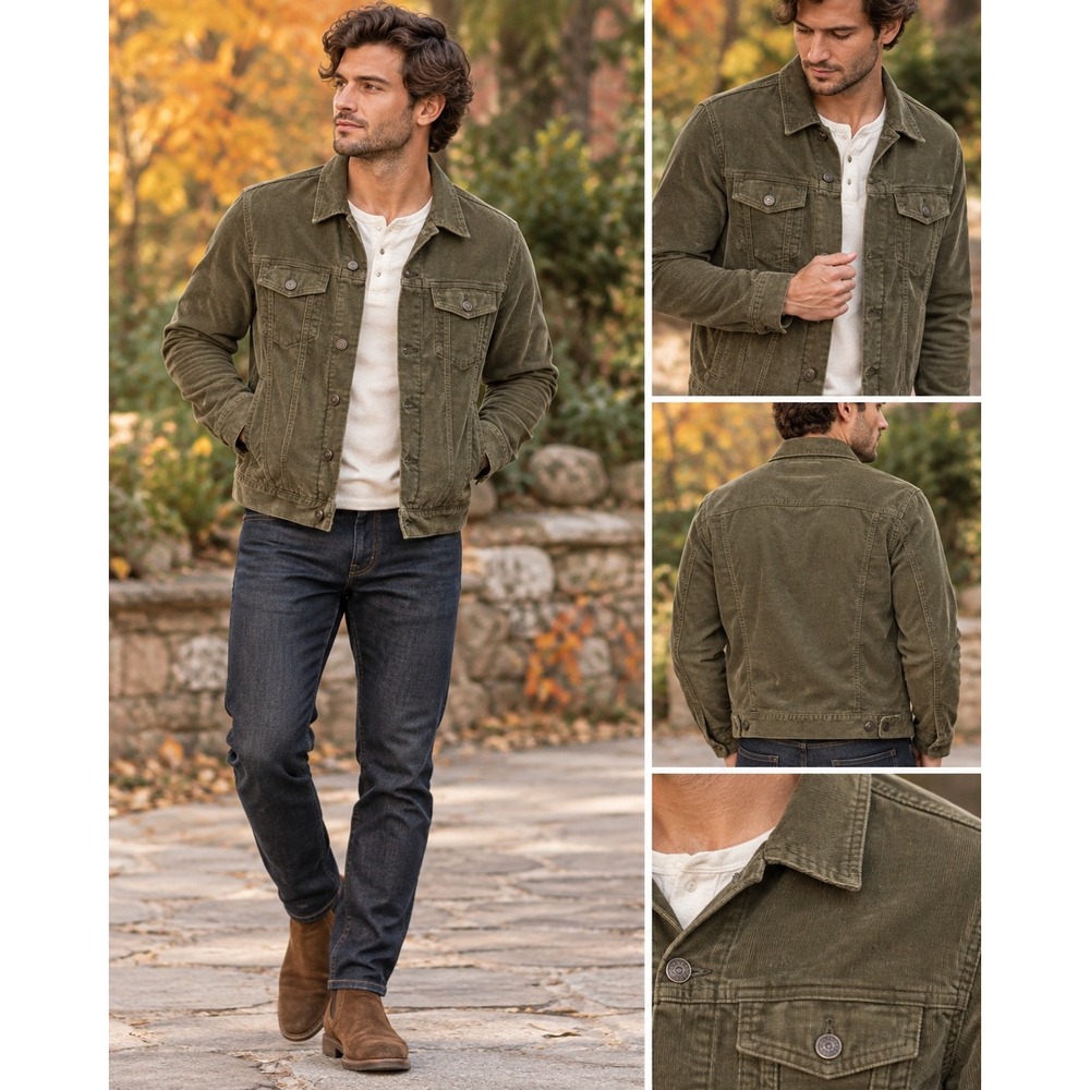 Goodfellow & Co Trucker Jacket Olive Green Corduroy Casual Size S
